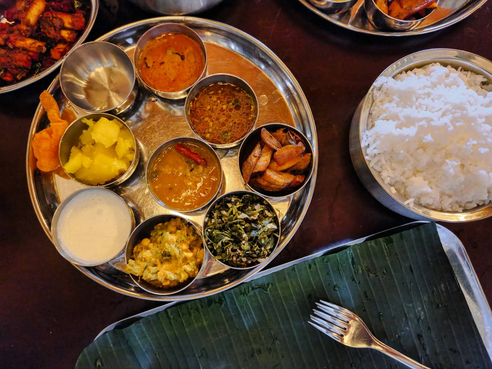A banana-leaf South Indian meal