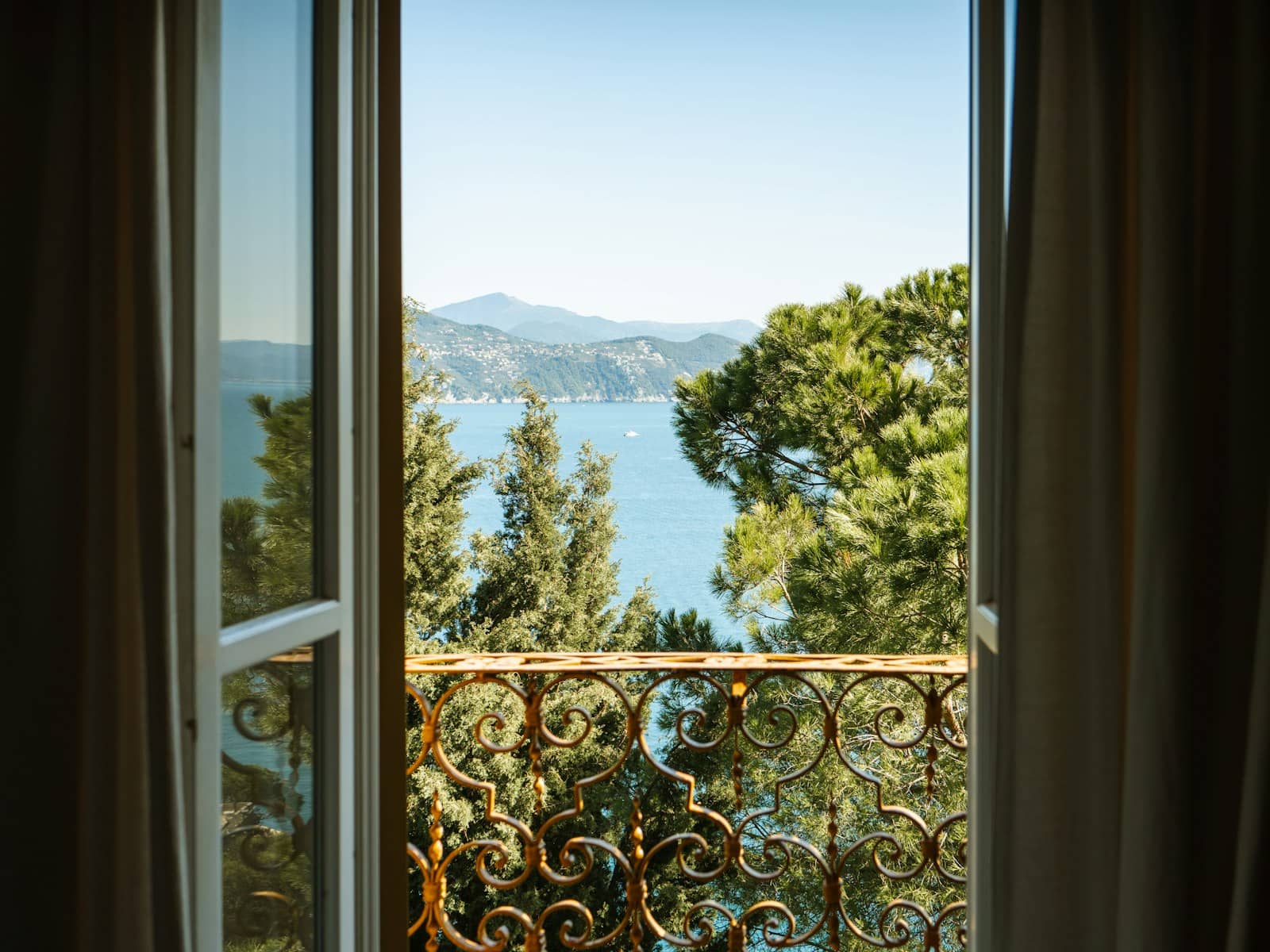 Hotel balcony with a mountain view
