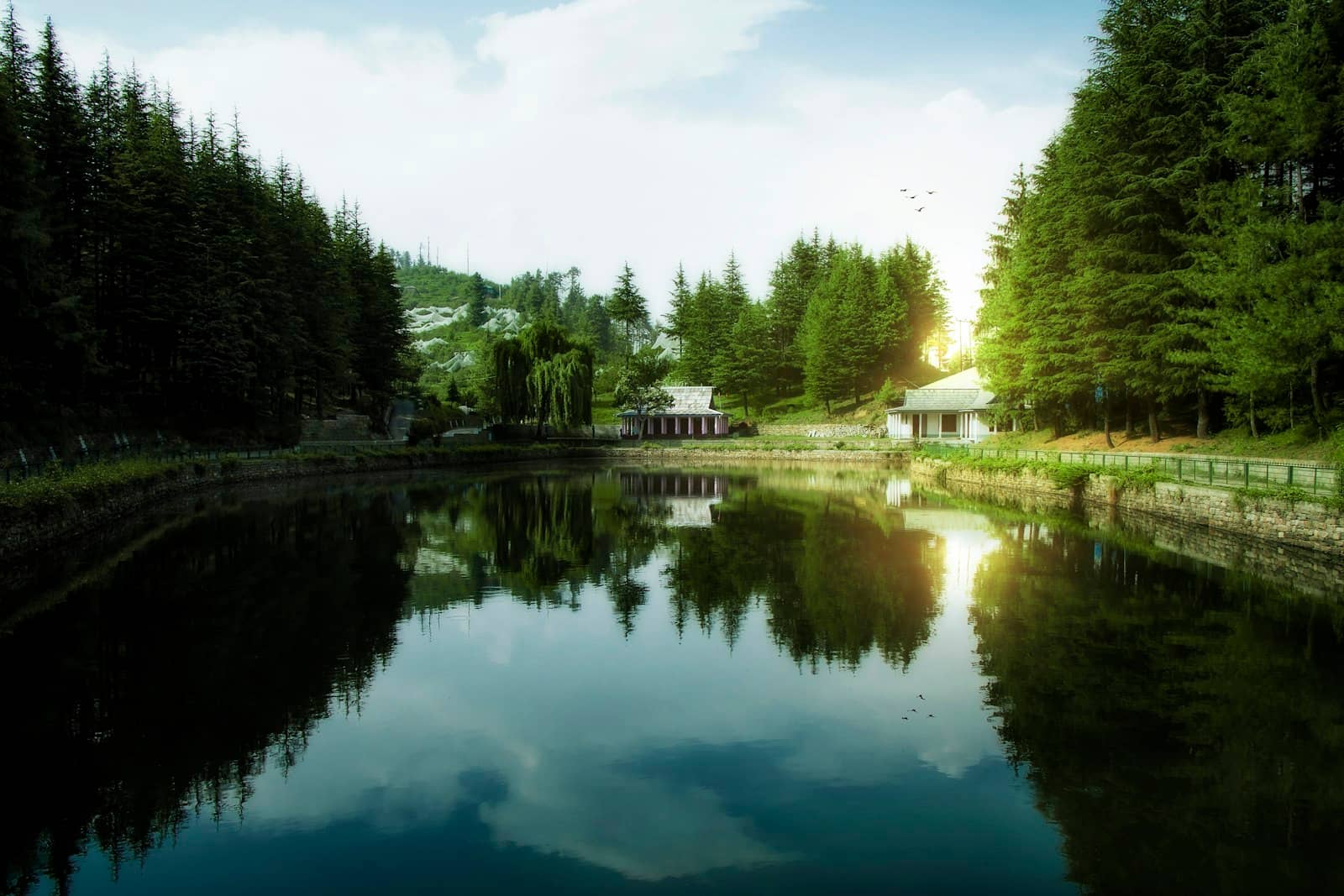 Sunrise reflected on a mountain lake